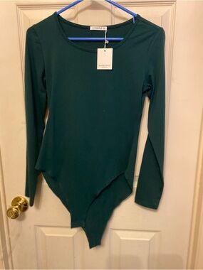 Mango Long-Sleeve Asymmetric Bodysuit - Teal Green